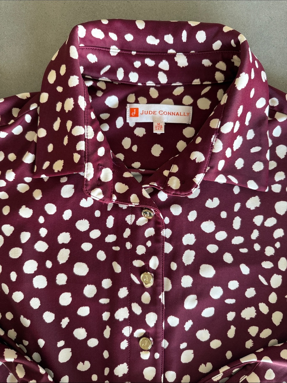 Jude Connally Merlot and White Painted Spot Karmen Blouse - Jude Cloth - Medium
